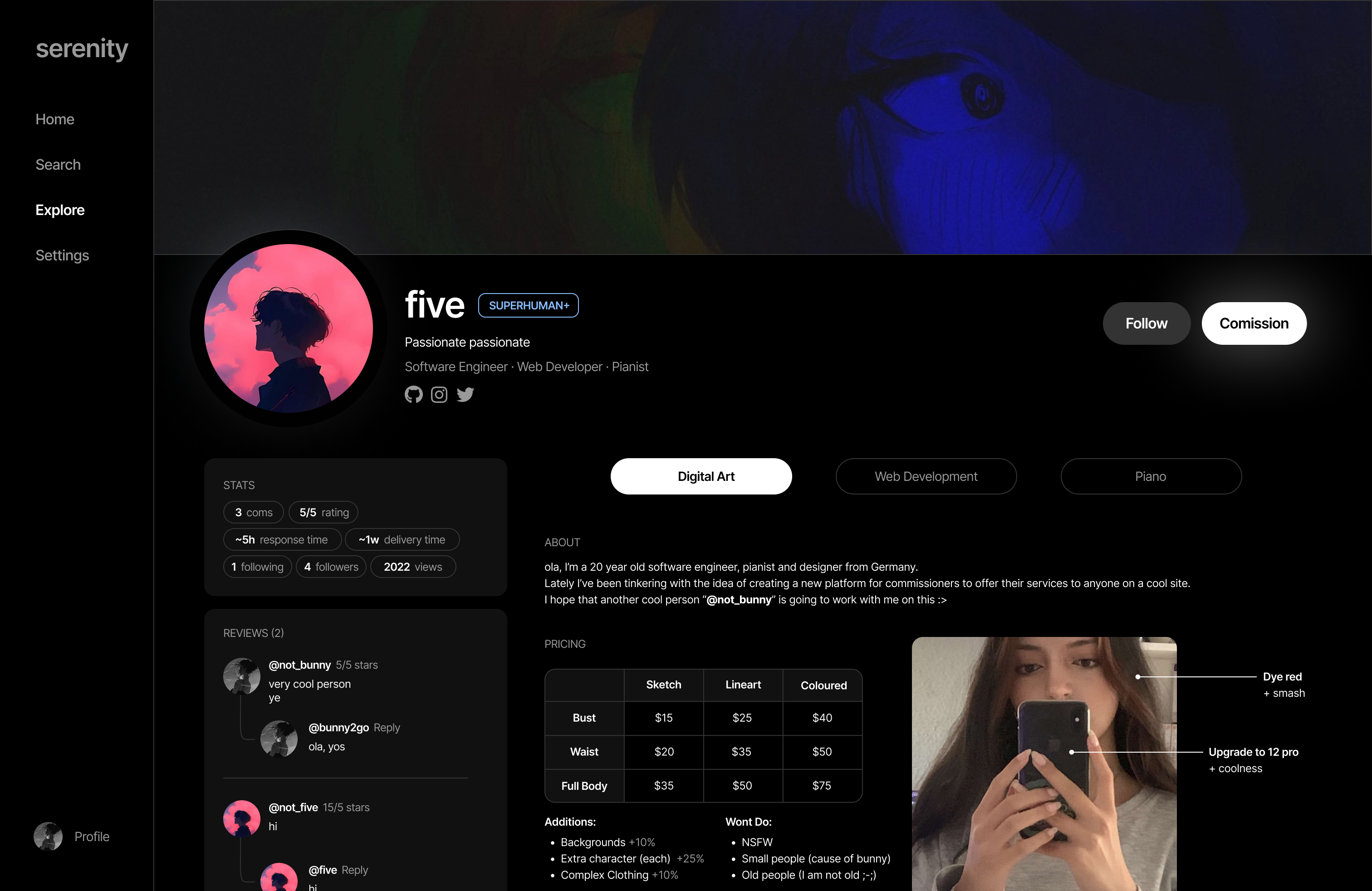 profile page